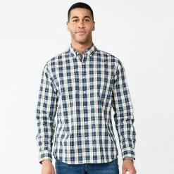 Men's Sonoma Goods For Life® Perfect-Length Button-Down Shirt Blue Plaid Check -Sonoma Goods For Life shop unnamed file 361