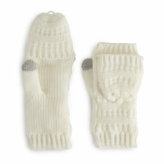 Women's Sonoma Goods For Life® Ladder Stitch Flip Top Mittens Ivory Nep 8 Women's Sonoma Goods For Life® Ladder Stitch Flip Top Mittens Ivory Nep - Image 6