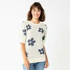 Women's Sonoma Goods For Life® Texted Flower Print Sweater Ivory Gray Daisy -Sonoma Goods For Life shop unnamed file 3748