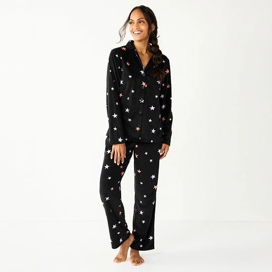 Women's Sonoma Goods For Life® Velour Pajama Shirt & Pajama Pants Sleep Set Black Leopard 9 Women's Sonoma Goods For Life® Velour Pajama Shirt & Pajama Pants Sleep Set Black Leopard - Image 7
