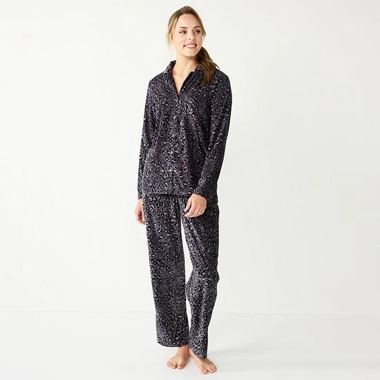 Women's Sonoma Goods For Life® Velour Pajama Shirt & Pajama Pants Sleep Set Black Leopard 12 Women's Sonoma Goods For Life® Velour Pajama Shirt & Pajama Pants Sleep Set Black Leopard - Image 10