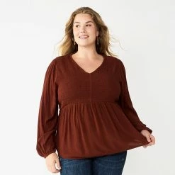 Plus Size Sonoma Goods For Life® Smocked Bodice Peasant Top Wine Red -Sonoma Goods For Life shop unnamed file 4075
