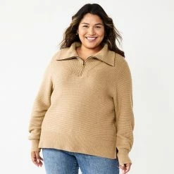 Plus Size Sonoma Goods For Life® Quarter Zip Sweater Mauve