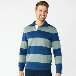 Men's Sonoma Goods For Life® Striped Fleece Rugby Pullover Green Blue Stripe -Sonoma Goods For Life shop unnamed file 4168