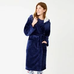 Women's Sonoma Goods For Life® Hooded Plush Long Robe Navy -Sonoma Goods For Life shop unnamed file 4249