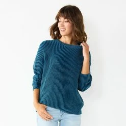 Women's Sonoma Goods For Life® Textured Drop-Shoulder Sweater Blue -Sonoma Goods For Life shop unnamed file 438