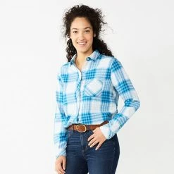 Petite Sonoma Goods For Life® Everyday Flannel Shirt Blue Mix Plaid -Sonoma Goods For Life shop unnamed file 4429