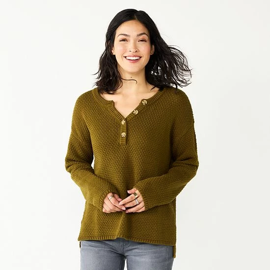 Women's Sonoma Goods For Life® Cozy Henley Sweater Brown 6 Women's Sonoma Goods For Life® Cozy Henley Sweater Brown - Image 4