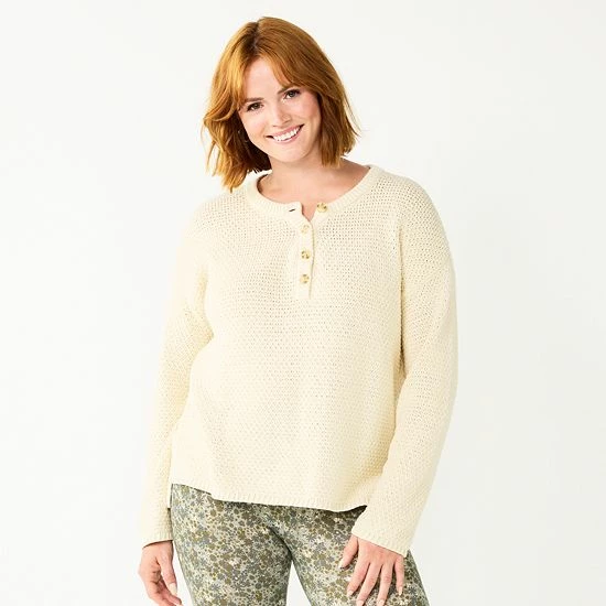 Women's Sonoma Goods For Life® Cozy Henley Sweater Brown 8 Women's Sonoma Goods For Life® Cozy Henley Sweater Brown - Image 6