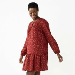 Women's Sonoma Goods For Life® Printed Long Sleeve Dress Cherry Red Floral