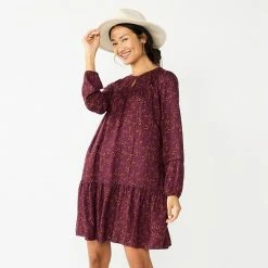 Women's Sonoma Goods For Life® Printed Long Sleeve Dress Cherry Red Floral -Sonoma Goods For Life shop unnamed file 4559