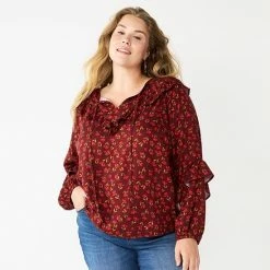 Plus Size Sonoma Goods For Life® Ruffle Peasant Top Sage Green Floral