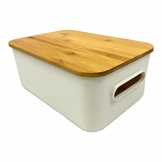 Sonoma Goods For Life® Plastic Bin With Bamboo Lid White 5 Sonoma Goods For Life® Plastic Bin With Bamboo Lid White - Image 3