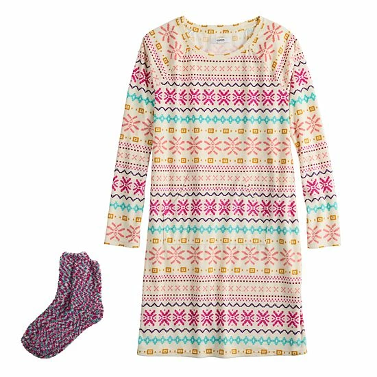 Women's Sonoma Goods For Life® 2-pc. Long Sleeve Crewneck Sleepshirt & Socks Set Ivory Starry 6 Women's Sonoma Goods For Life® 2-pc. Long Sleeve Crewneck Sleepshirt & Socks Set Ivory Starry - Image 4