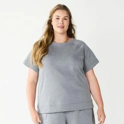Plus Size Sonoma Goods For Life® Short-Sleeve Fleece Sweatshirt Heather Gray -Sonoma Goods For Life shop unnamed file 4890
