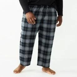 Big & Tall Sonoma Goods For Life® Crewneck Tee & Flannel Pants Sleep Set Gray Black