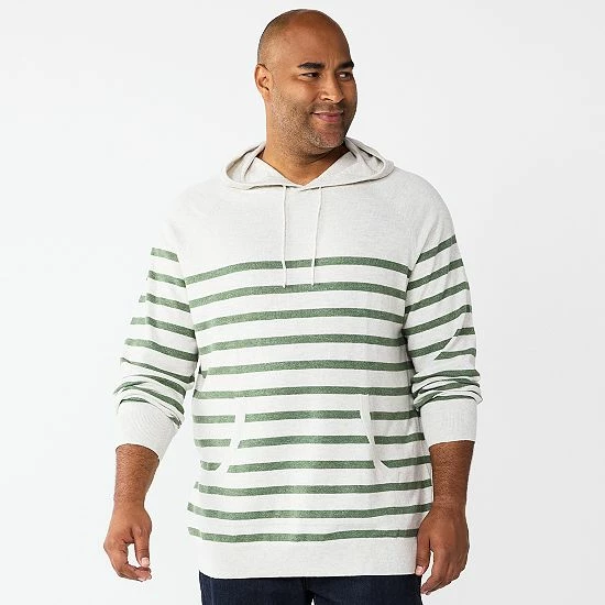 Big & Tall Men's Sonoma Goods For Life® Fine-Gauge Hooded Sweater Gray Green Stripe 6 Big & Tall Men's Sonoma Goods For Life® Fine-Gauge Hooded Sweater Gray Green Stripe - Image 4
