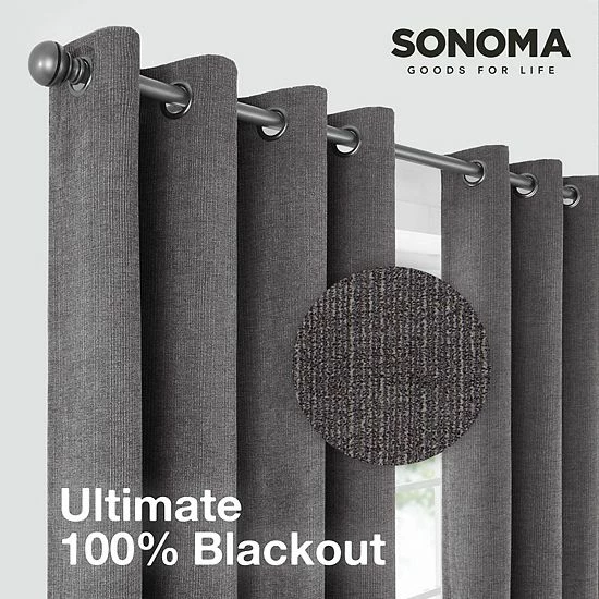 Sonoma Goods For Life® Ultimate Performance Distressed Chenille 100% Blackout 2-pk Curtain Indigo 5 Sonoma Goods For Life® Ultimate Performance Distressed Chenille 100% Blackout 2-pk Curtain Indigo - Image 3