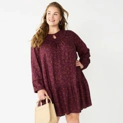 Plus Size Sonoma Goods For Life® Printed Long Sleeve Dress Plum Floral -Sonoma Goods For Life shop unnamed file 5381