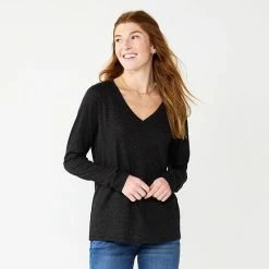 Petite Sonoma Goods For Life® Everyday Long Sleeve V-Neck Top Red Scatter Floral -Sonoma Goods For Life shop unnamed file 5477