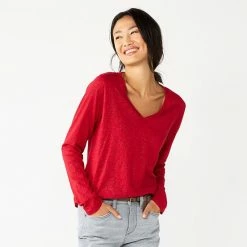Petite Sonoma Goods For Life® Everyday Long Sleeve V-Neck Top Red Scatter Floral -Sonoma Goods For Life shop unnamed file 5478