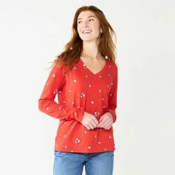 Petite Sonoma Goods For Life® Everyday Long Sleeve V-Neck Top Red Scatter Floral -Sonoma Goods For Life shop unnamed file 5481