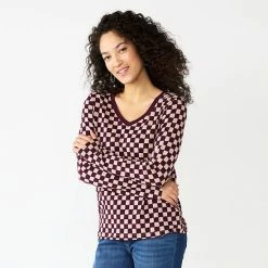 Petite Sonoma Goods For Life® Everyday Long Sleeve V-Neck Top Red Scatter Floral -Sonoma Goods For Life shop unnamed file 5483