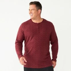 Men's Big & Tall Sonoma Goods For Life® Textured Henley Top Black Space Dye