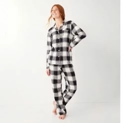 Petite Sonoma Goods For Life® Flannel Pajama Shirt & Pajama Pants Set Rasberry Navy Tartan