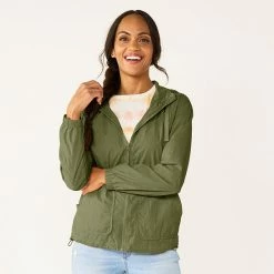 Women's Sonoma Goods For Life® Hooded Rain Jacket Olive