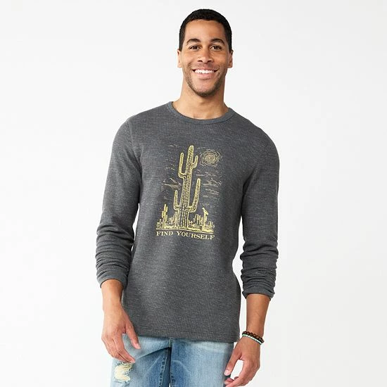 Men's Sonoma Goods For Life® Graphic Thermal Crew Yellow Mountain 4 Men's Sonoma Goods For Life® Graphic Thermal Crew Yellow Mountain - Image 2