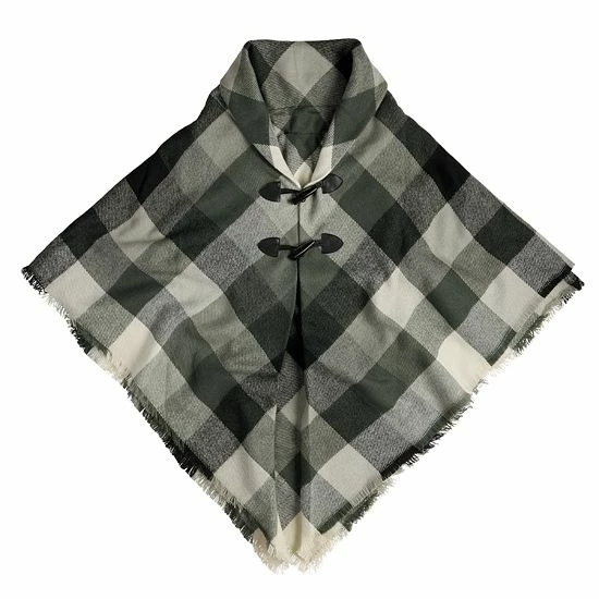 Women's Sonoma Goods For Life® Woven Plaid Toggle Poncho Black Gray 5 Women's Sonoma Goods For Life® Woven Plaid Toggle Poncho Black Gray - Image 3