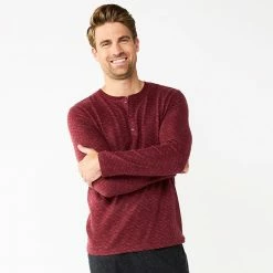 Men's Sonoma Goods For Life® Textured Henley Top Charcoal Space Dye