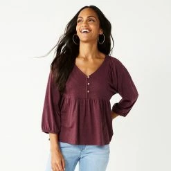 Women's Sonoma Goods For Life® Volume Three Quarter Sleeve Top Purple White Stripe -Sonoma Goods For Life shop unnamed file 6209