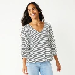 Women's Sonoma Goods For Life® Volume Three Quarter Sleeve Top Purple White Stripe -Sonoma Goods For Life shop unnamed file 6211
