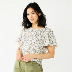 Women's Sonoma Goods For Life® Seamed Flutter Sleeve Top Blue Geo Stripe -Sonoma Goods For Life shop unnamed file 6329