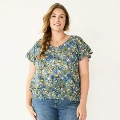 Plus Size Sonoma Goods For Life® Banded Bottom Ruffle Sleeve Top Olive -Sonoma Goods For Life shop unnamed file 6504