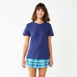 Women's Sonoma Goods For Life® Short Sleeve Pajama Top & Pajama Shorts Sleep Set Purple Color Pld