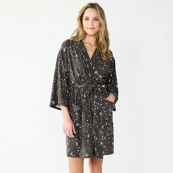 Women's Sonoma Goods For Life® Knee Length Wrap Robe Black Celestial 6 Women's Sonoma Goods For Life® Knee Length Wrap Robe Black Celestial - Image 4
