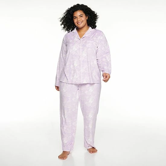 Plus Size Sonoma Goods For Life® Velour Pajama Shirt & Pajama Pants Set Lavendar Tie Dye 6 Plus Size Sonoma Goods For Life® Velour Pajama Shirt & Pajama Pants Set Lavendar Tie Dye - Image 4