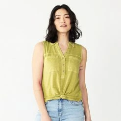 Women's Sonoma Goods For Life® Popover V-neck Utility Tank Yellow Green