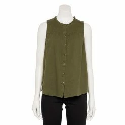 Women's Sonoma Goods For Life® Button-Front Ruffle Tank Olive -Sonoma Goods For Life shop unnamed file 7326