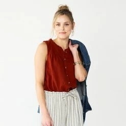 Women's Sonoma Goods For Life® Button-Front Ruffle Tank Olive -Sonoma Goods For Life shop unnamed file 7328