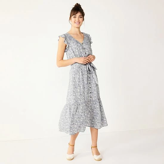 Women's Sonoma Goods For Life® Ruffle Midi Dress Cream Multi Floral 11 Women's Sonoma Goods For Life® Ruffle Midi Dress Cream Multi Floral - Image 9