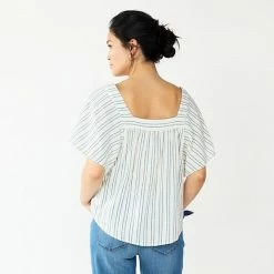 Women's Sonoma Goods For Life® Flutter Shoulder Top Blue Cream Stripe -Sonoma Goods For Life shop unnamed file 7374
