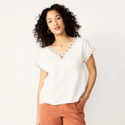Women's Sonoma Goods For Life® Dolman-Sleeve Peplum Top Cream Embroidery