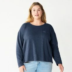 Plus Size Sonoma Goods For Life® Long Sleeve Pocket Tee Navy -Sonoma Goods For Life shop unnamed file 7453