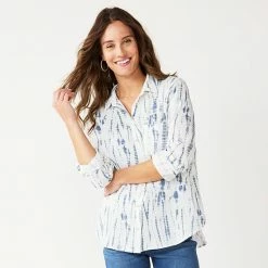 Petite Sonoma Goods For Life® Everyday Essential Shirt Light Blue Plaid -Sonoma Goods For Life shop unnamed file 7481