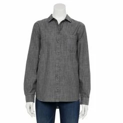 Petite Sonoma Goods For Life® Everyday Essential Shirt Light Blue Plaid -Sonoma Goods For Life shop unnamed file 7482