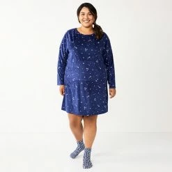 Plus Size Sonoma Goods For Life® 2-pc. Long Sleeve Crewneck Sleepshirt & Socks Set Ivory Starry